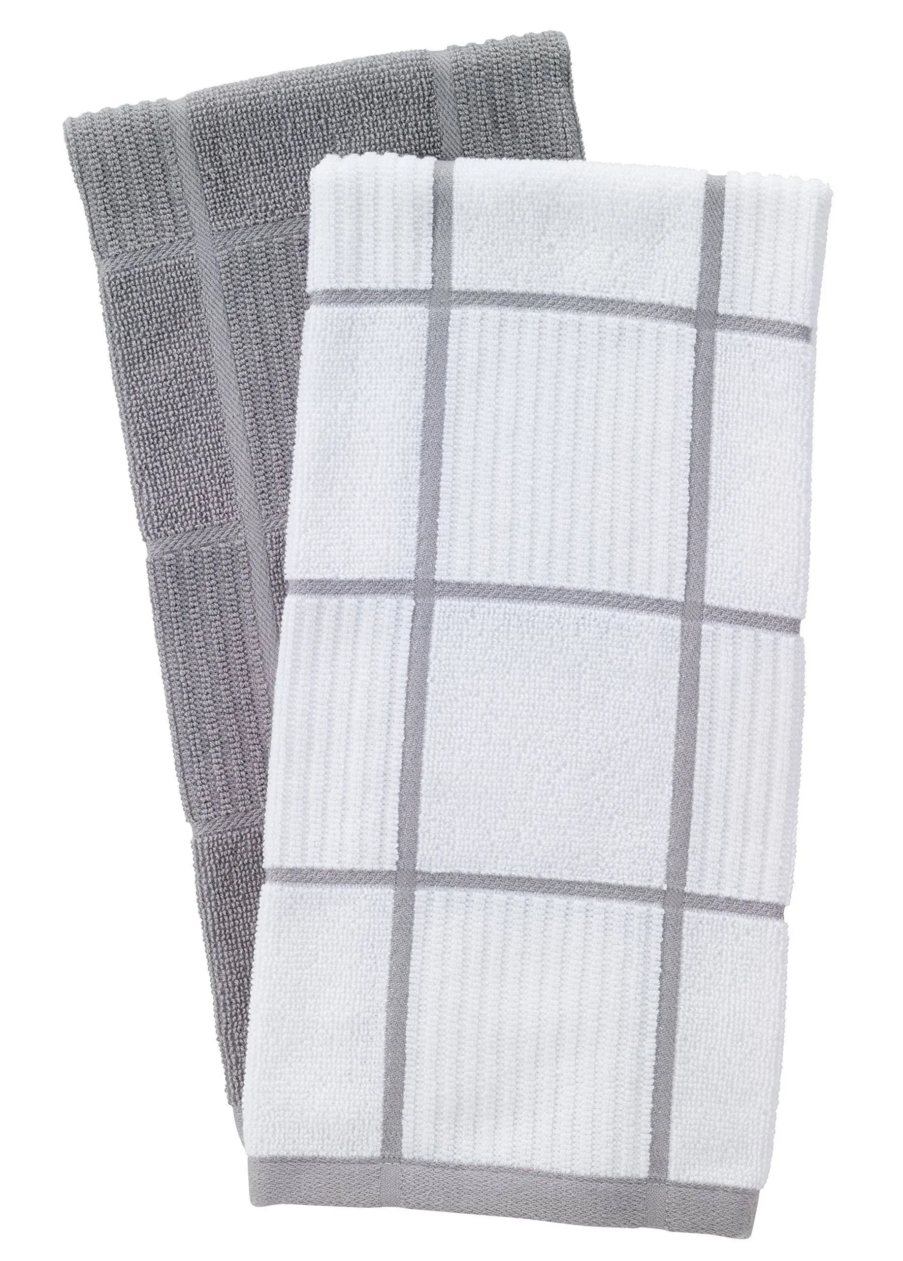 T-Fal Textiles Kitchen Towels 2-Pack Parquet, Solid/Check - 2 Pack, Gray, 2 Count