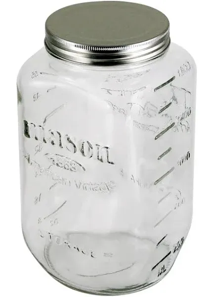 Grant Howard Mason Classics Glass Storage Jar, Metal Emboss Top, 64 Ounces, Food Storage Canning Container, Clear