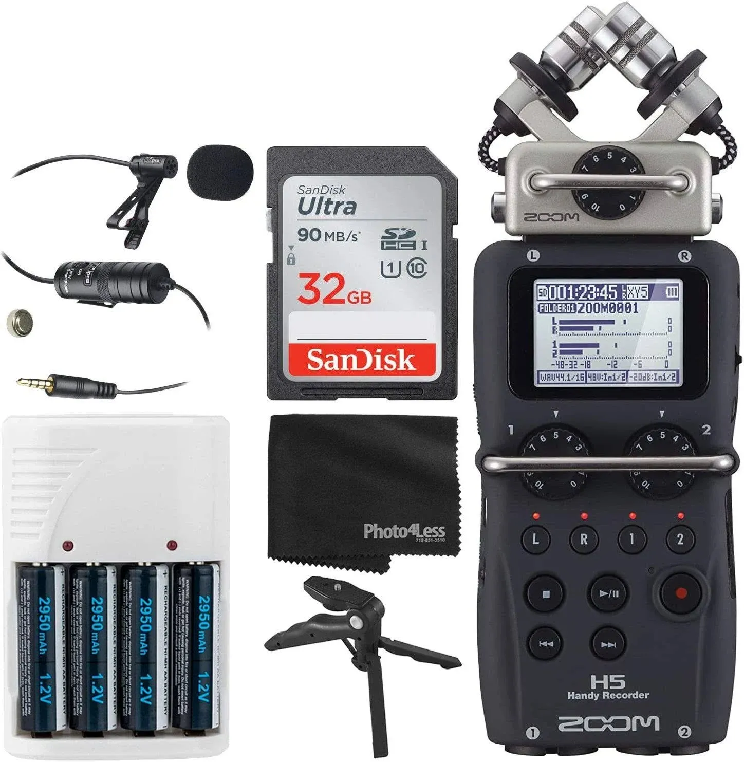 Zoom H5 4-Input/4-Trac<wbr/>k Portable Handy Recorder + 32GB Memory Card + More