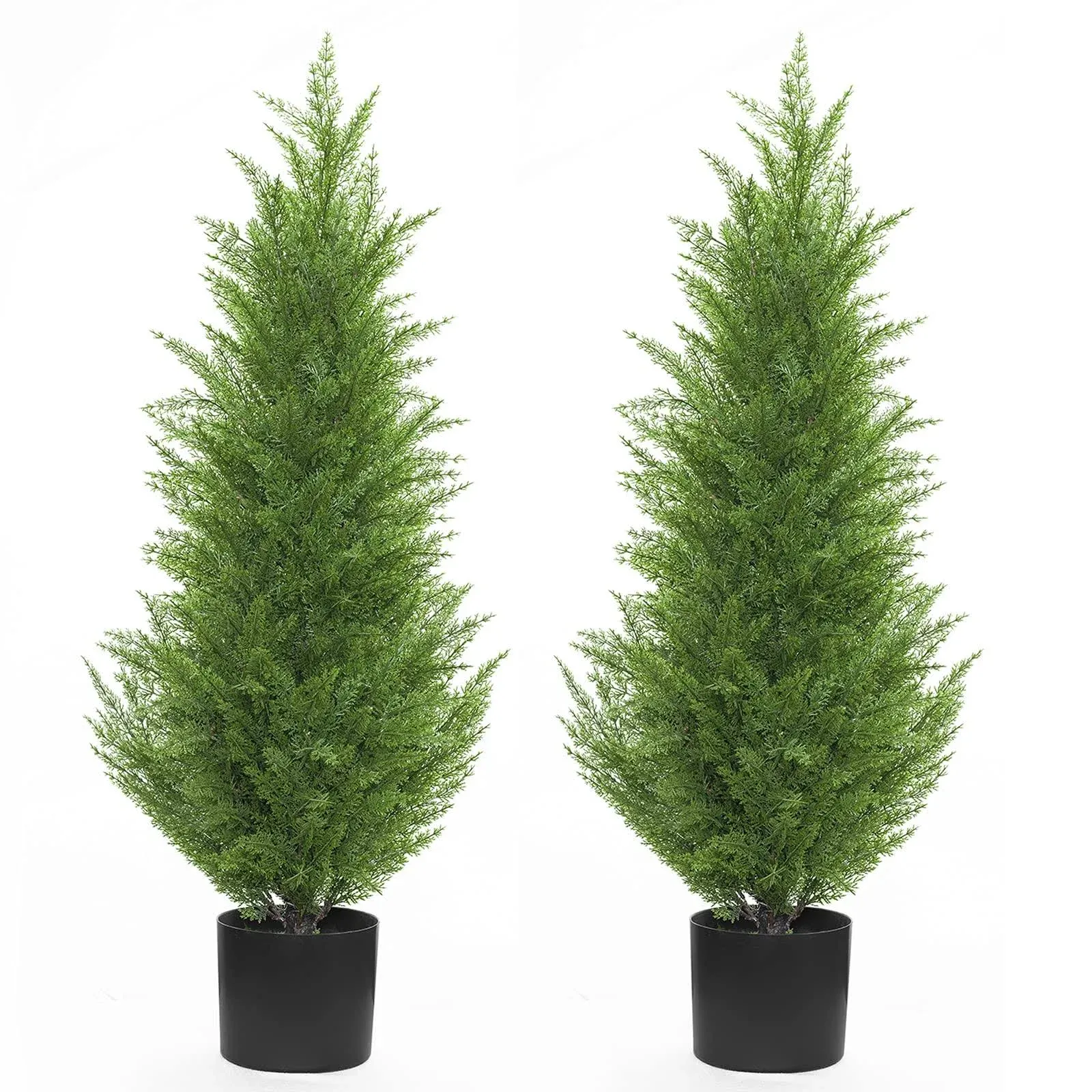 Kissilk Artificial Cedar Pine Tree Silk Tree Arborvitae Tree Perfect Faux Plants Potted UV Rated Plant for Indoor Outdoor, Home Garden Office Store Decoration,3 Feet-2 Pack