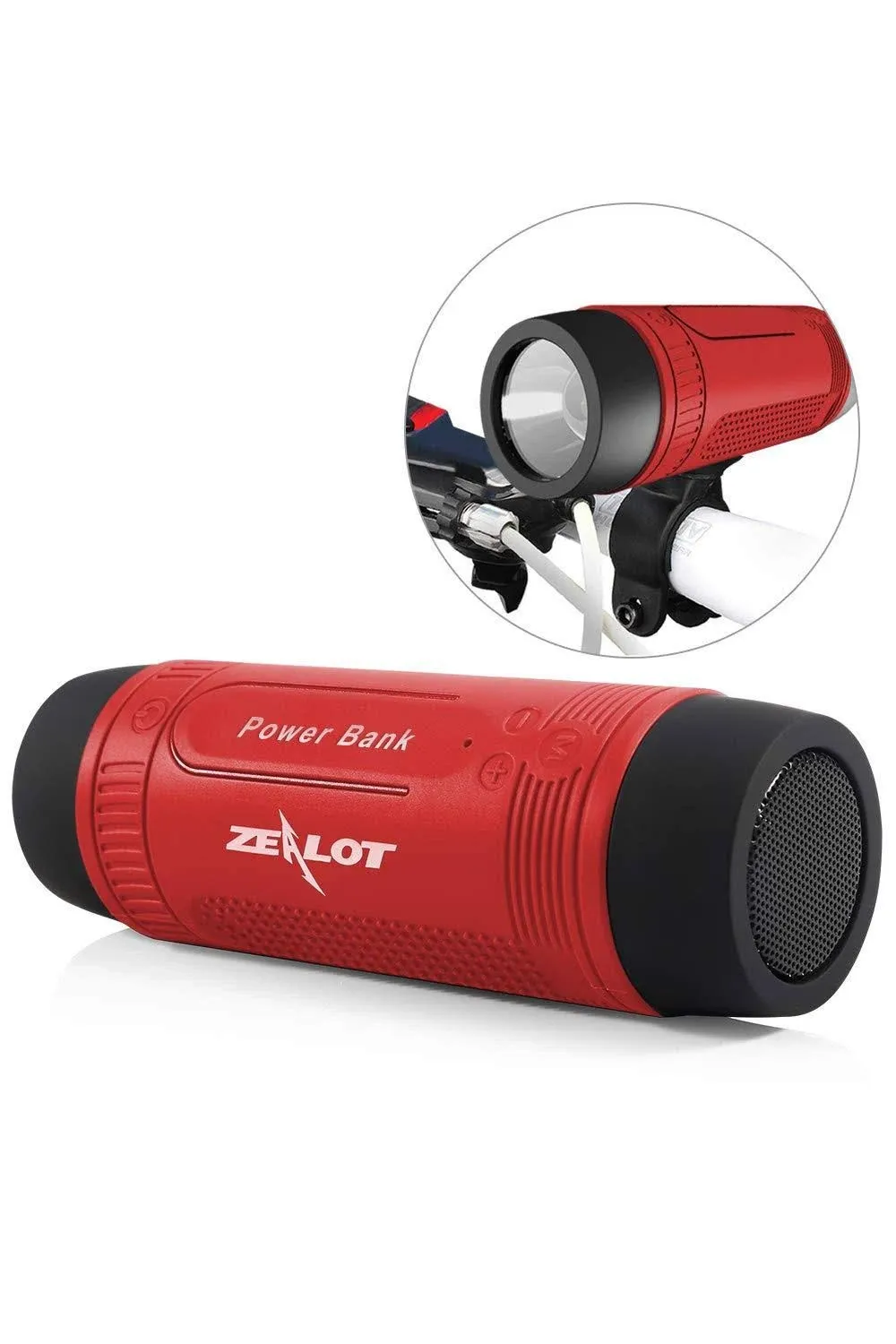 ZEALOT Portable Bluetooth Speaker, Outdoor Speaker, S1 Wireless/Wired for Bicycle, Stereo Waterproof, 4000mAh, LED Light, AUX, TF Card, Microphone +Bike Mount, Carabiner (Red)