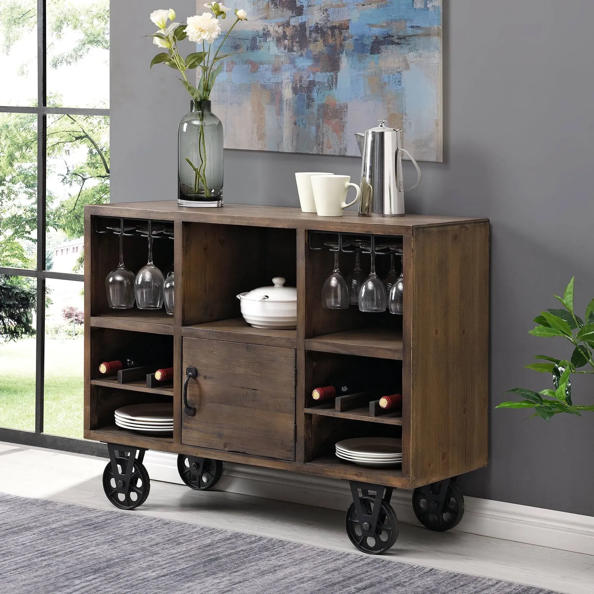 FirsTime & Co. Brown Brunswick Kitchen Cart, Industrial, Wood, 39.5 x 15 x 30.75 in