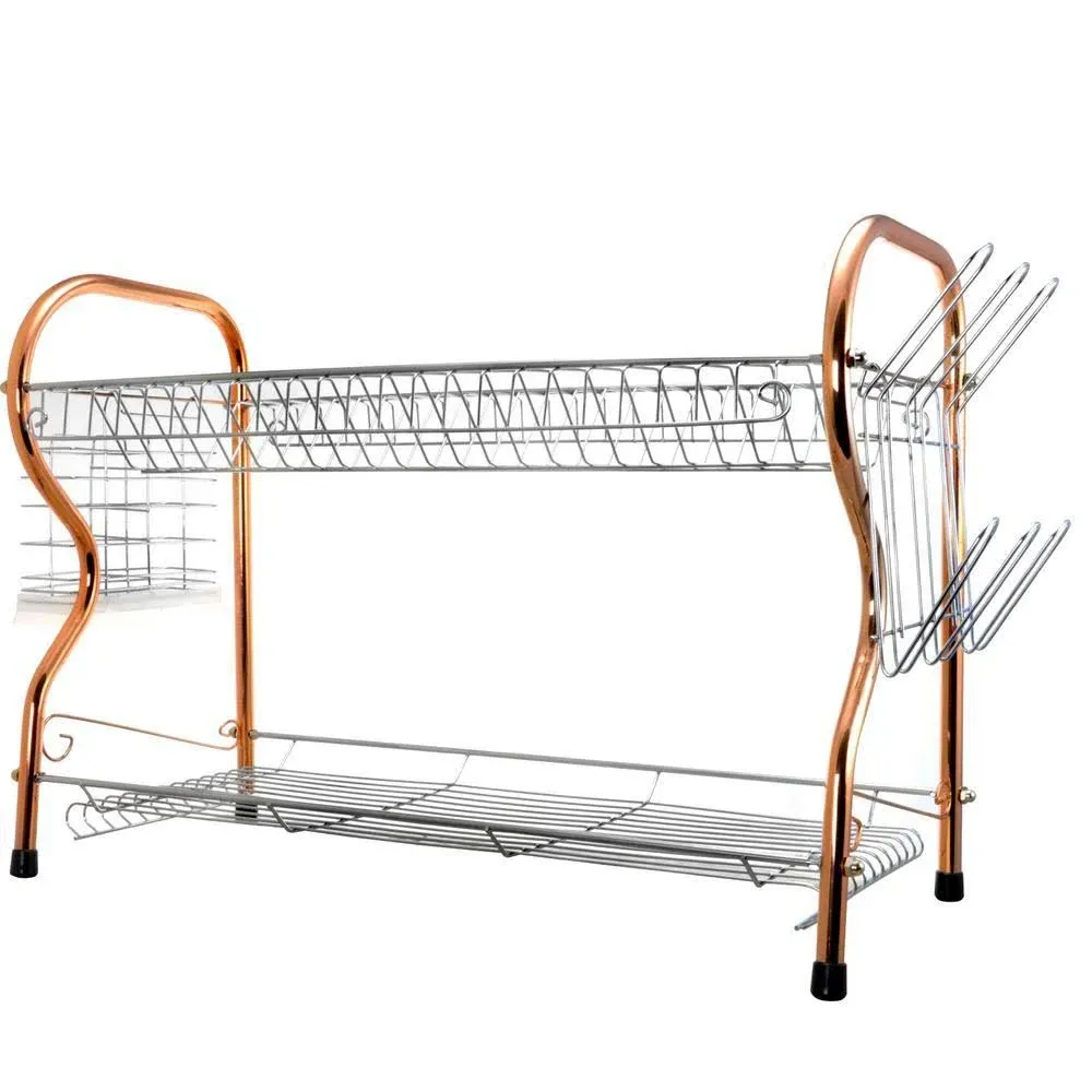 2-Tier Standing Dish Rack Stainless Steel In Copper Chrome