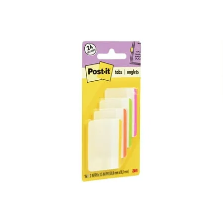 Post-it® Durable Filing Tabs, 2" Wide, 4 Assorted Colors, 24 Tabs/Pack (686F1BB)