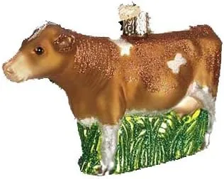 Old World Christmas Brown Dairy Cow Glass Tree Ornament 12658 FREE BOX 4 Inch