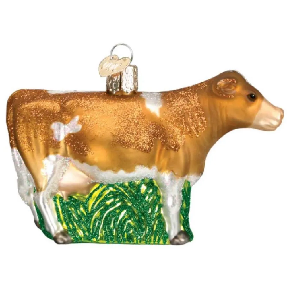 Old World Christmas Brown Dairy Cow Glass Blown Ornament for Christmas Tree