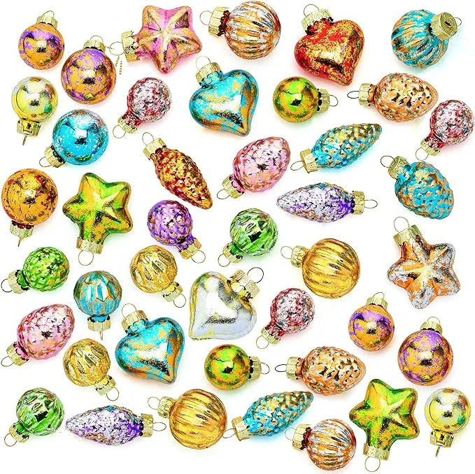 Joiedomi 27 Pcs Christmas Vintage Glass Ornaments, Retro Glitter Colorful Glass Mini Ornament for Christmas Tree Decoration, Antique Hanging Christmas Ornament Indoor Decoration