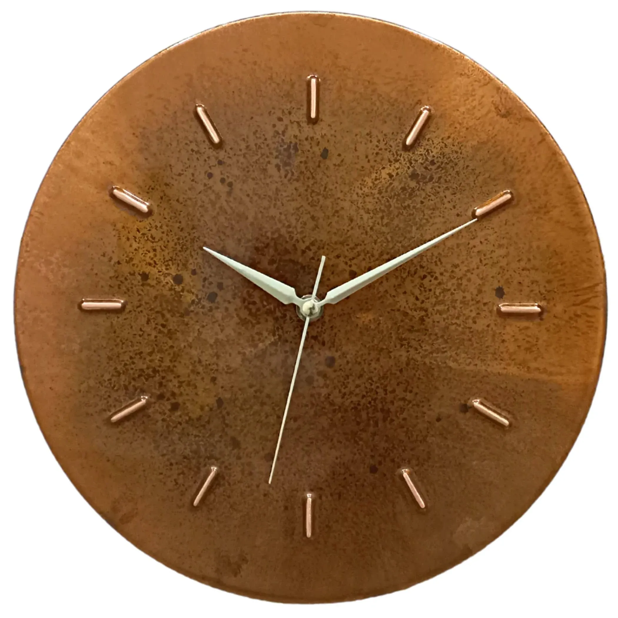 12 Inch Rusty Patina Real Copper Rustic Farmhouse Non-Ticking Silent Battery Operated Small Wall Clock for Living Room Wall Decor, Kitchen, Bedroom, Office (Gold Colored Hands)