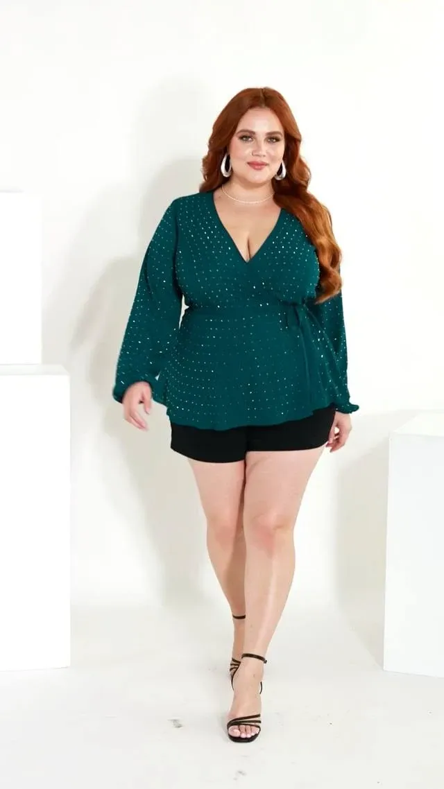 City Chic Women's Apparel Women's City Chic Plus Size TOP Bling Flirt, Emerald