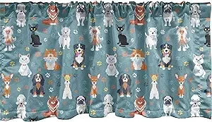 Ambesonne Animal Print Window Valance, Cats and Dogs Species, 54 inch x 12 inch ...