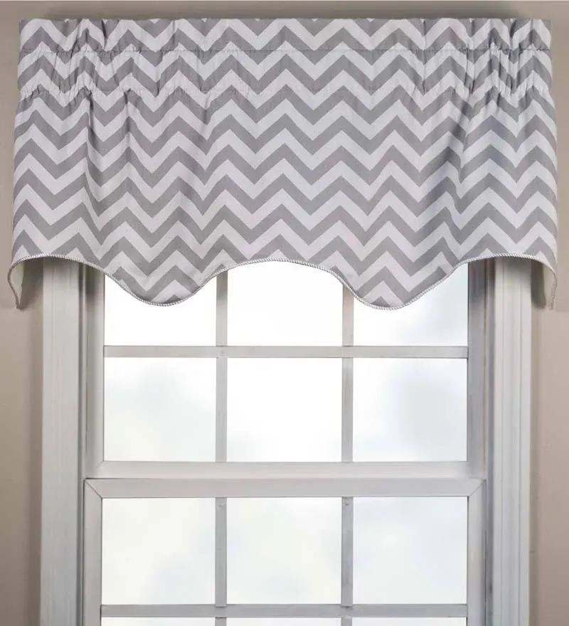 Plow & Hearth Reston Chevron Scalloped Cotton Window Valance, Sterling, 50" x 17"