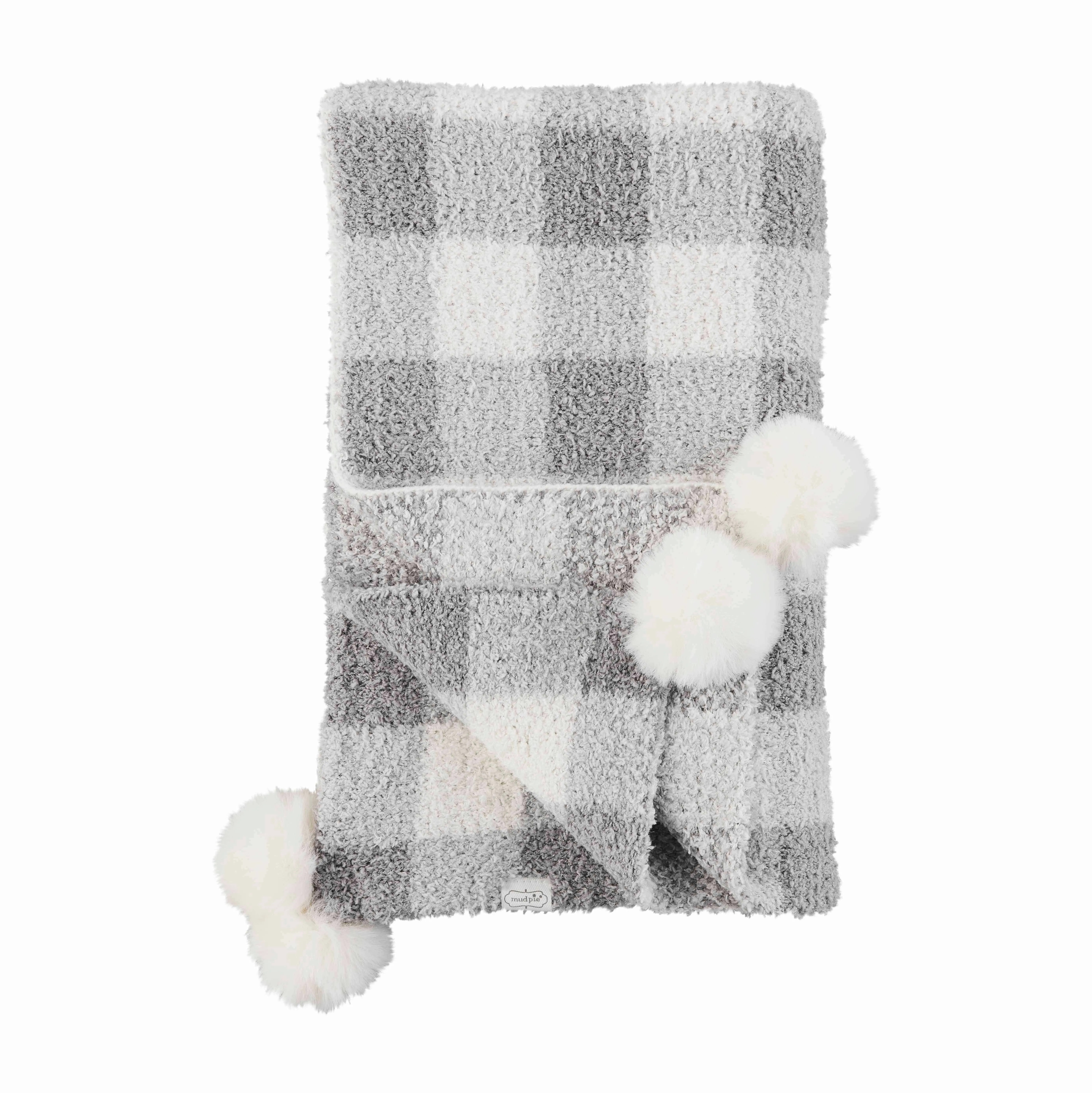 Mud Pie Children's Nursery Chenille Blanket, Grey Gingham, 34" x 28"