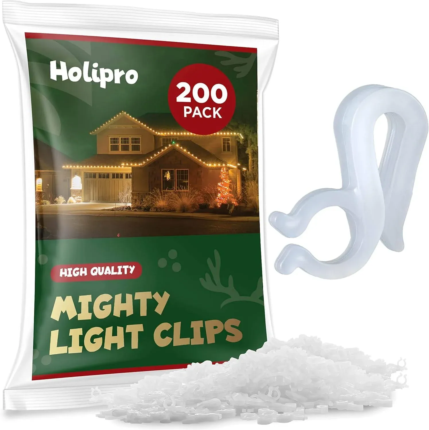 HOLIPRO Christmas Light Clips - [Set of 200] Mini Light Clips for Christmas Lights - Light Clips for Gutters - Light Clips for Shingles - Gutter Clips