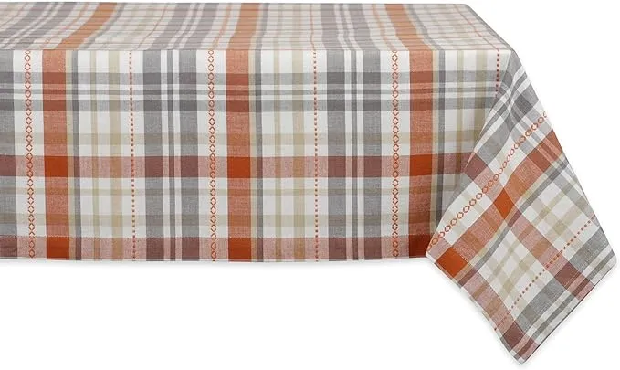 DII Autumn Afternoon Farmhouse Kitchen Thanksgiving & Fall Décor for Home, Tablecloth, 60x120, Pumpkin Plaid, Orange & Grey