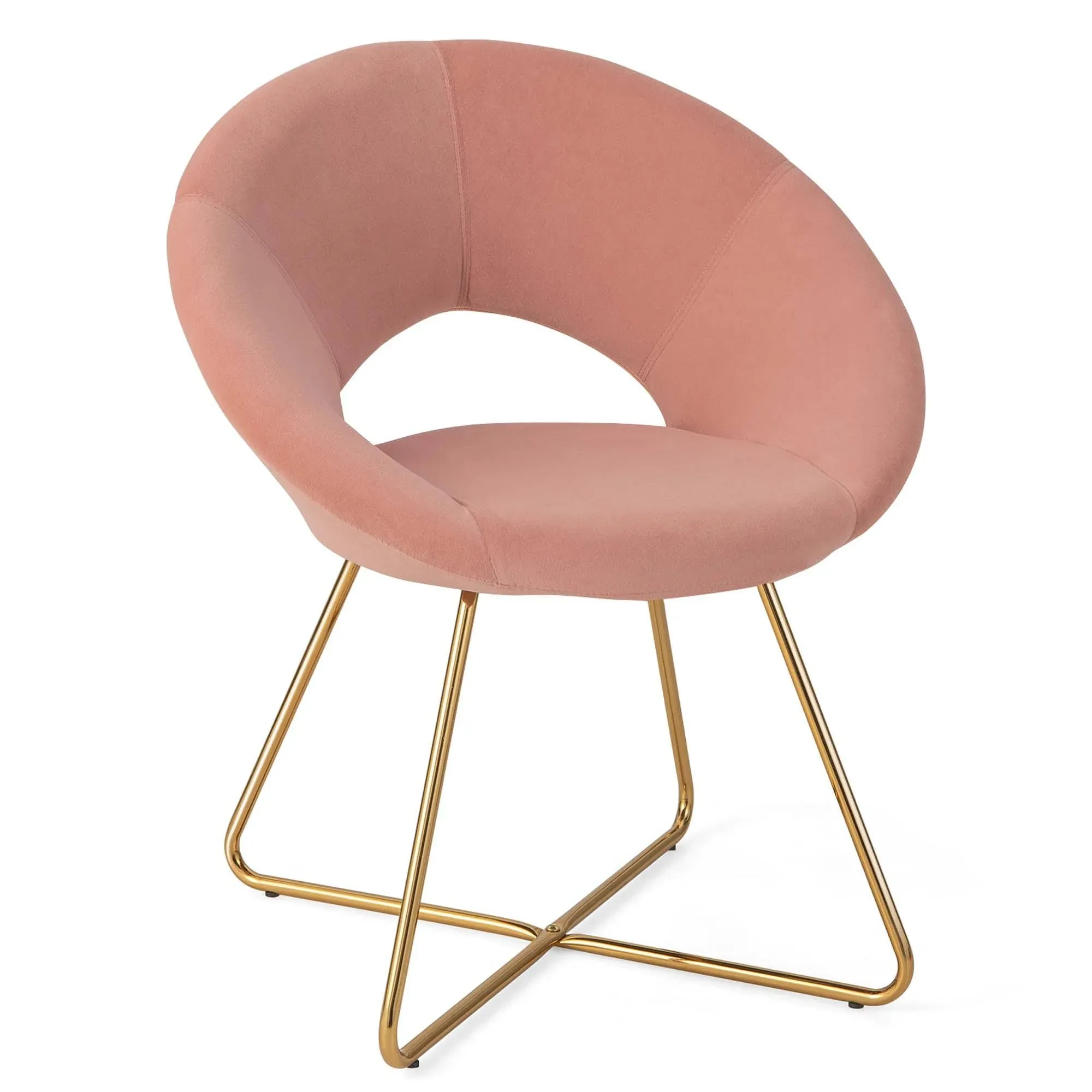 Costway Pink Modern Velvet Accent Arm Chair Upholstered Vanity Leisure Chair with Metal Legs Set of 2, Pink-Set of 2