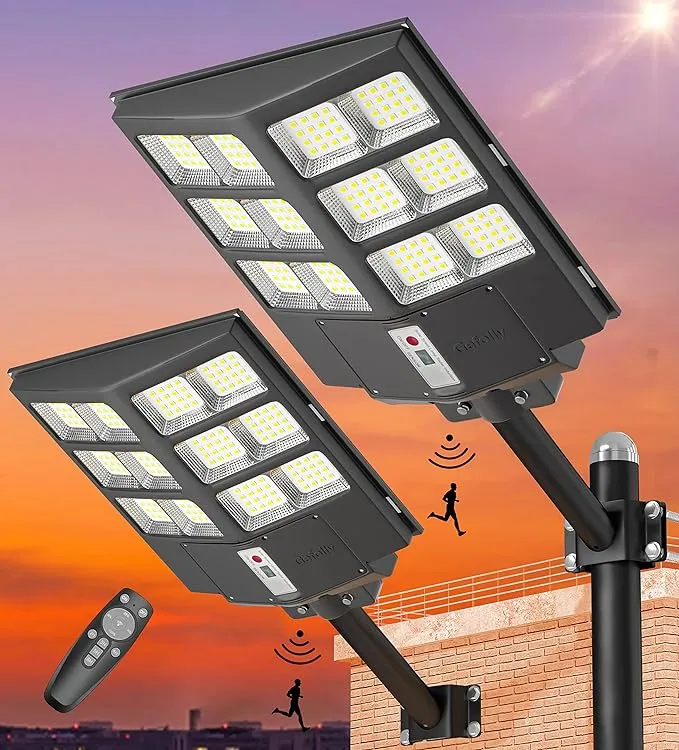 1200W Solar Street Lights Outdoor, 160000LM Commercial Parking Lot Light, 6500K Dusk to Dawn Security Flood Motion Sensor Led Lamp for Basketball Court, Road, Playground