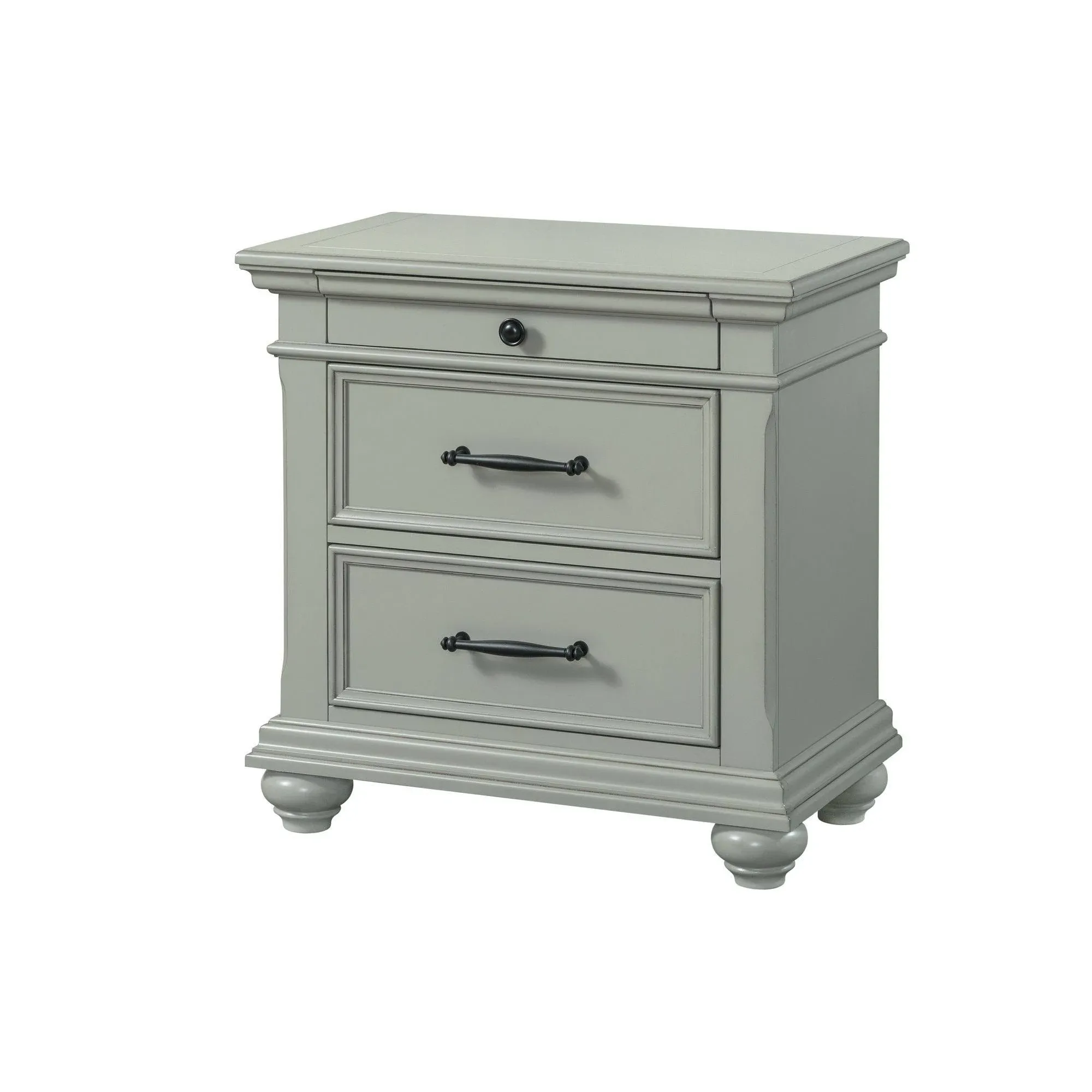 Picket House Furnishings Brooks 3 Drawer Nightstand with USB Ports in Grey