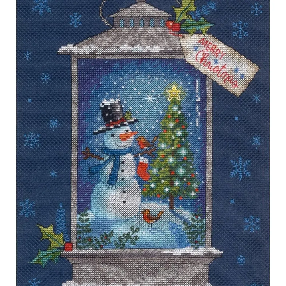 Cross Stitch Kit ~ Dimensions Snowman Lantern Woodlands Scene #70-08987