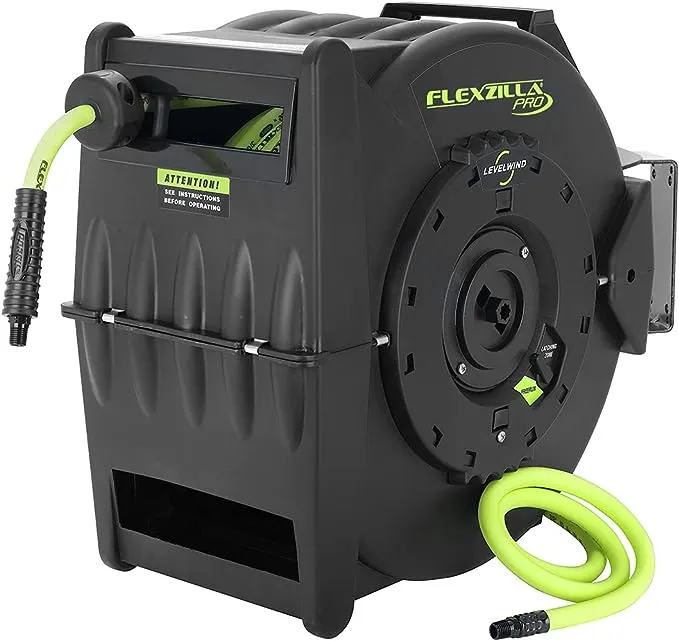 Flexzilla Levelwind Retractable Air Hose Reel, 3/8 in. x 75 ft., Heavy Duty, Lightweight, Hybrid, ZillaGreen - L8306FZ