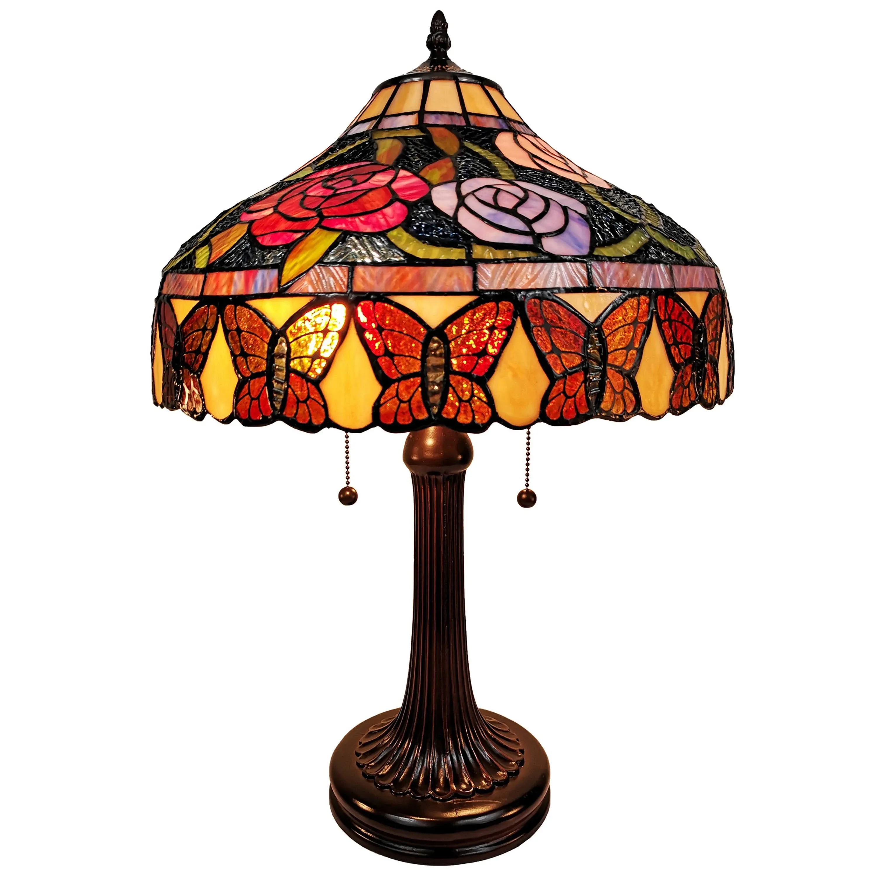 Amora Lighting 23 in. Tiffany Style Table Lamp with Stained Glass Floral & Butterfly Style Lamp Shade AM060TL16B