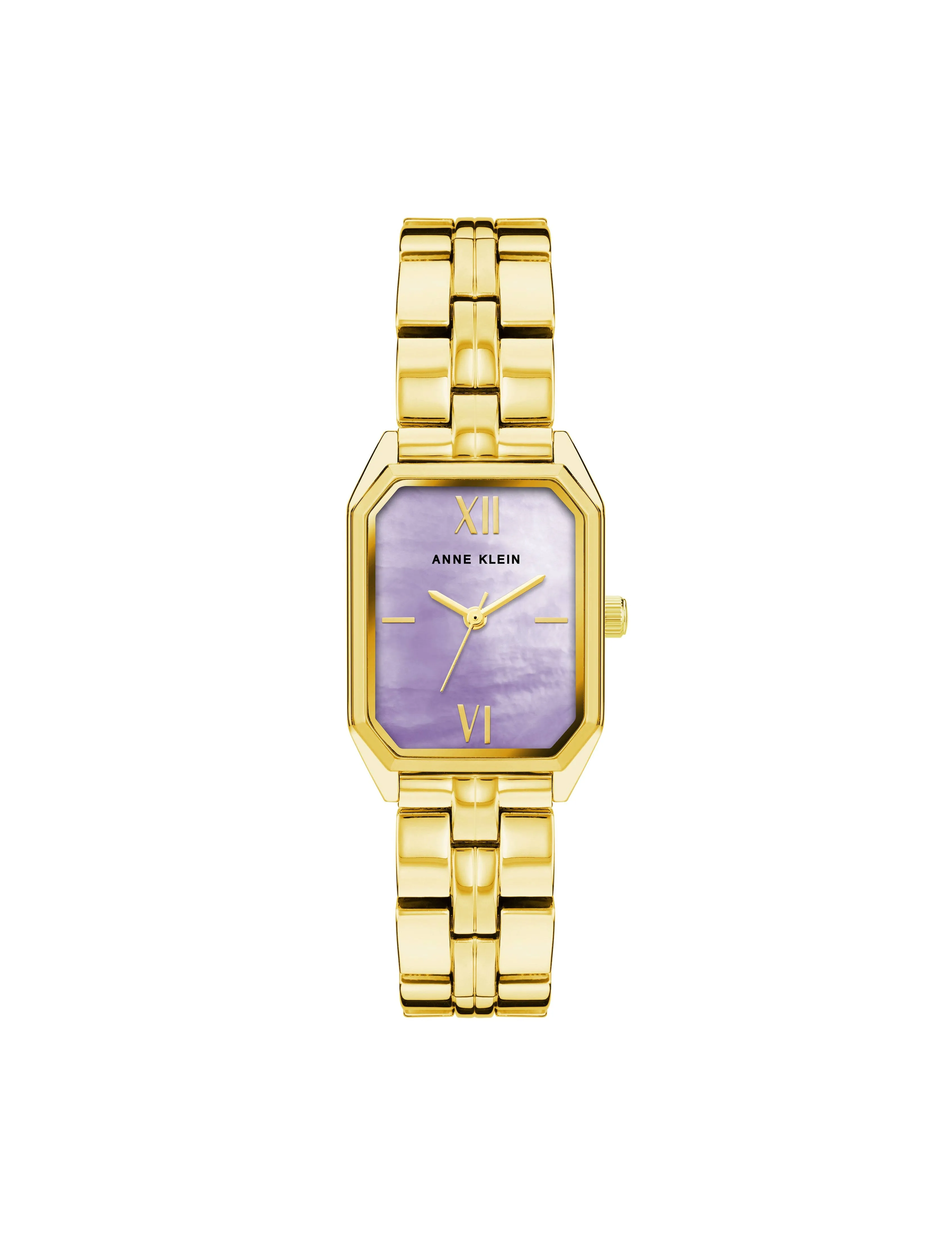 Anne Klein Women's Three Hand Quartz Gold-Tone Alloy Link Bracelet Watch, 24mm - Gold, Lavender