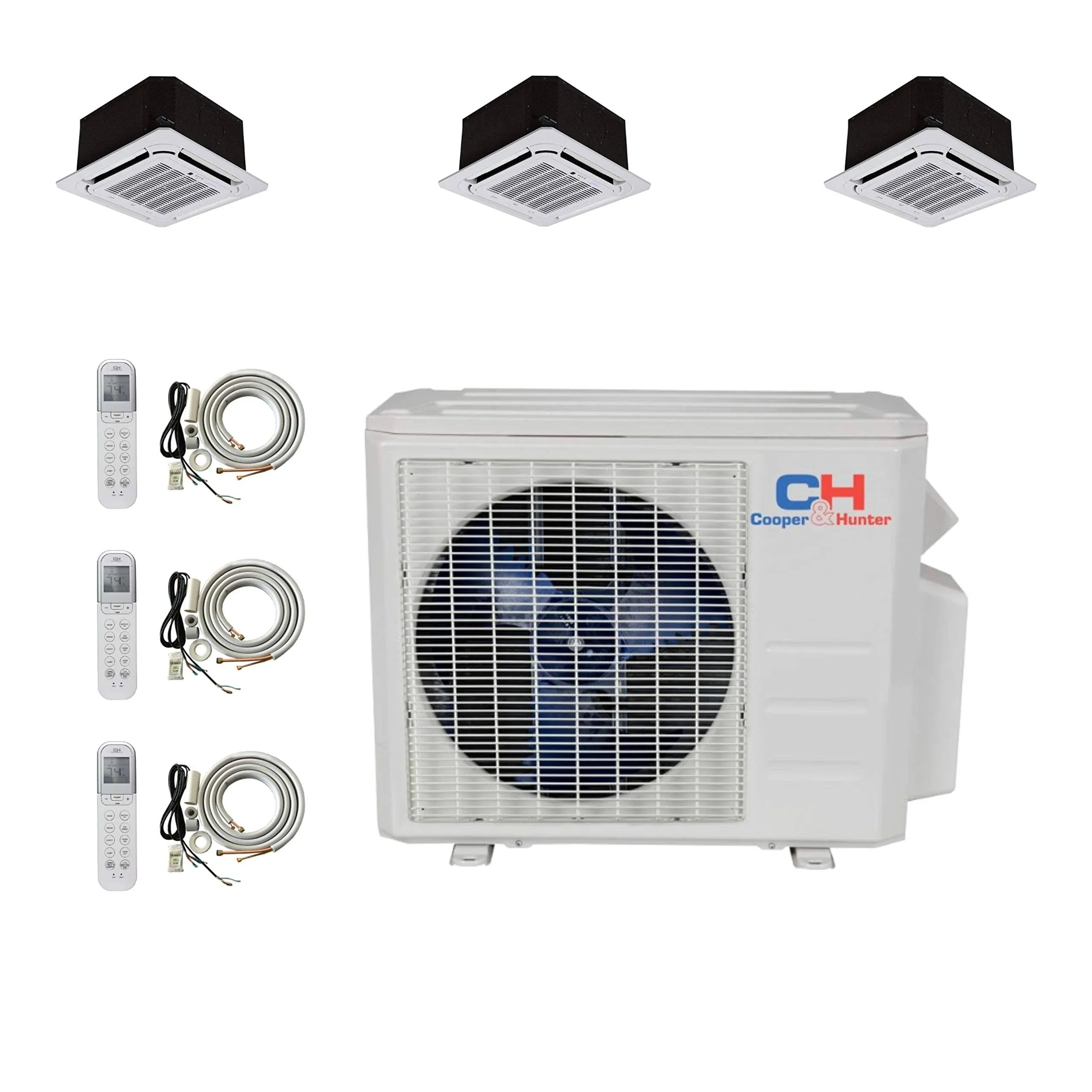 Tri 3 Zone Ductless Mini Split Ceiling Cassette Air Conditioner Heat Pump 9000 9000 9000