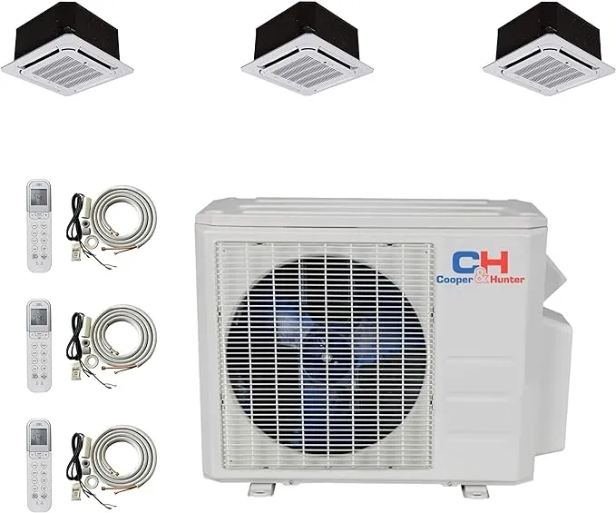 Tri 3 Zone Ductless Mini Split Ceiling Cassette Air Conditioner Heat Pump