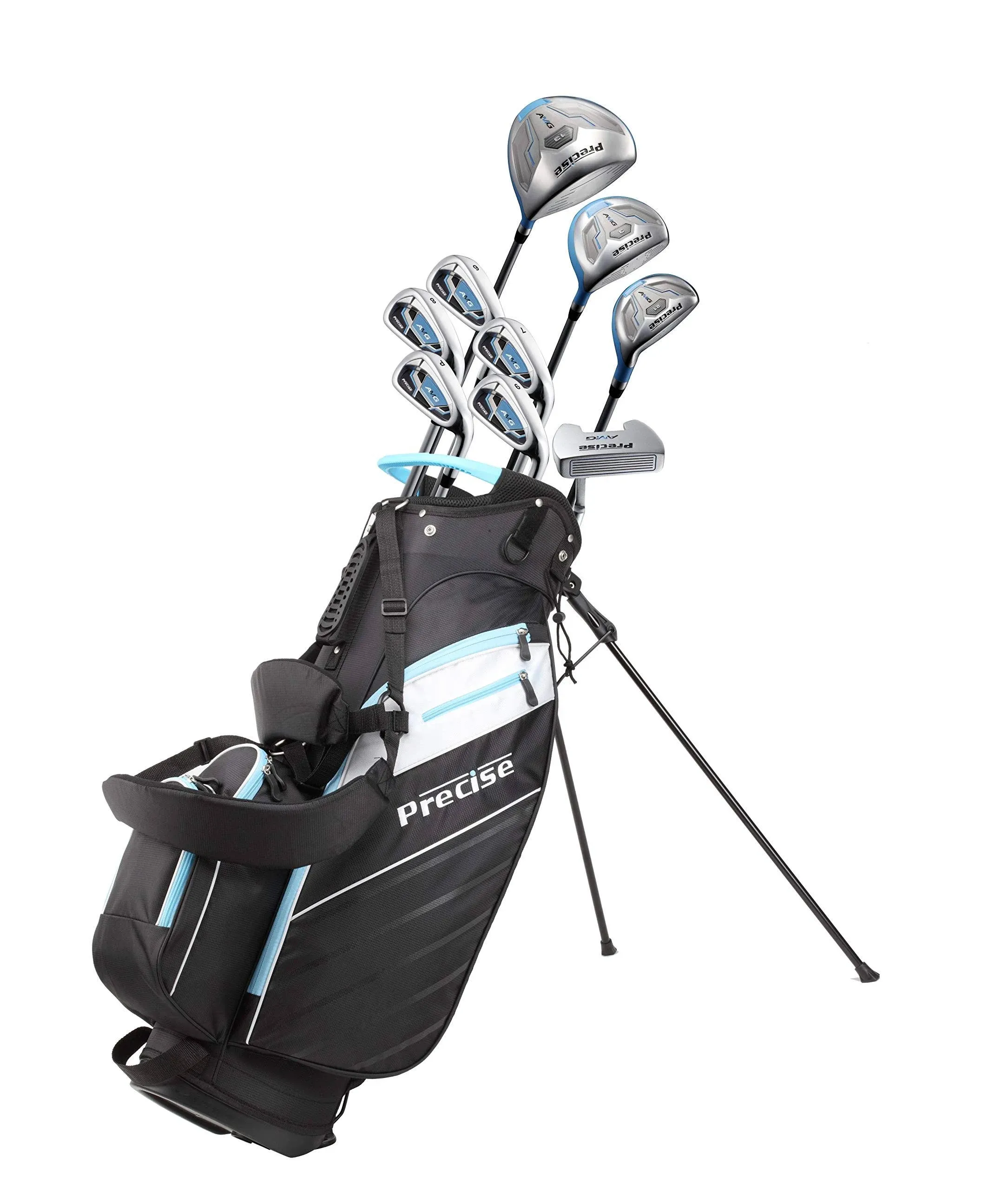 Precise AMG 14 Piece Ladies Women's Complete Right Hand Golf Club Package Set - Light Blue, Petite Size