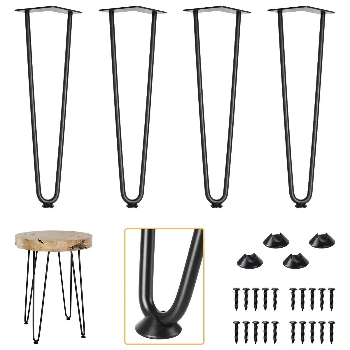 20 Inches Hairpin Legs Set Of 4 Industrial Heavy Duty Steel 1/2&#034; Thick Modern Di