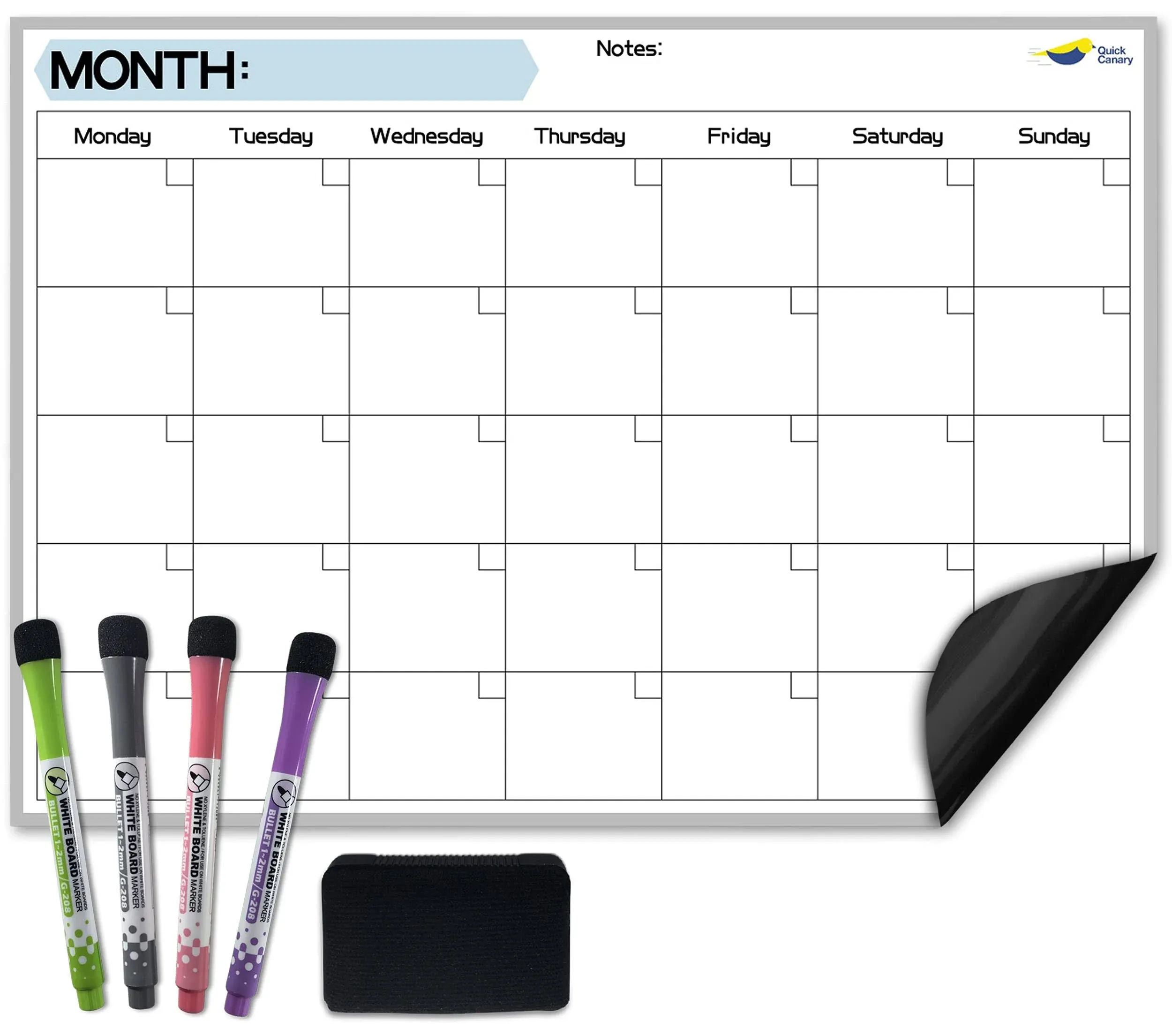 Quick Canary Magnetic Dry Erase Monthly Calendar