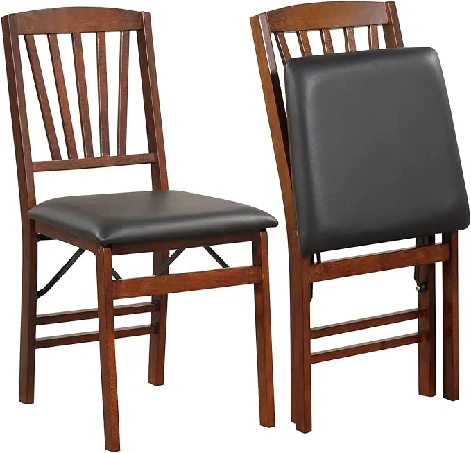 KOTEK Folding Dining Chairs Set of 2, Wooden Kitchen Chairs with Padded Seat & Solid Wood Frame, 400 LBS Weight Capacity, No Assembly Foldable Chair for Dining Room, Living Room