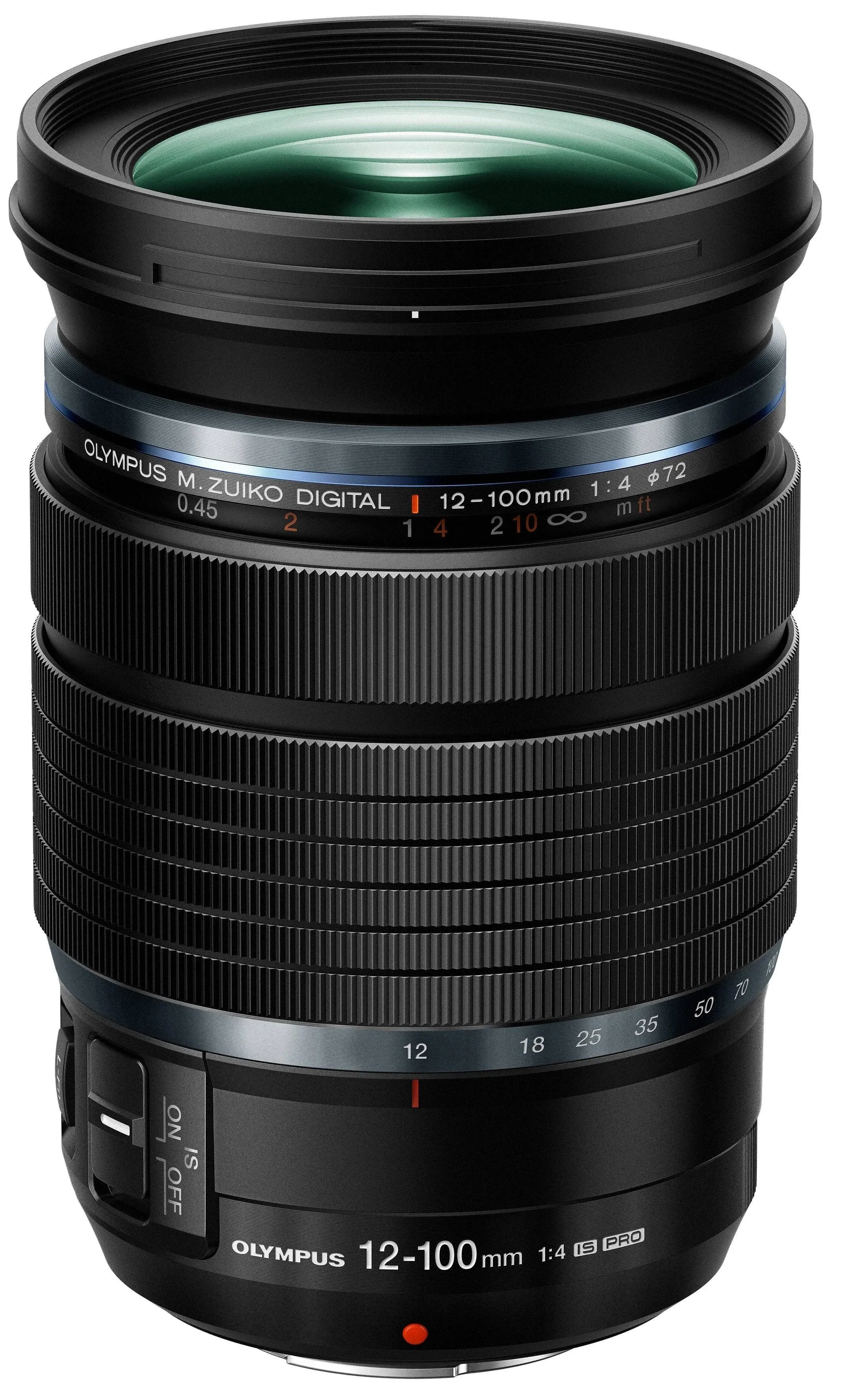 "OM Digital Solutions Americas - V314080BU000 - Olympus M.ZUIKO DIGITAL - 12 mm to 100 mmf/4 - Zoom Lens for Micro Four Thirds - Designed for Digital Camera - 72 mm Attachment - 0.21x Magnification - 8.3x Optical Zoom - Optical IS - 4.6'' Length - 3.1''"