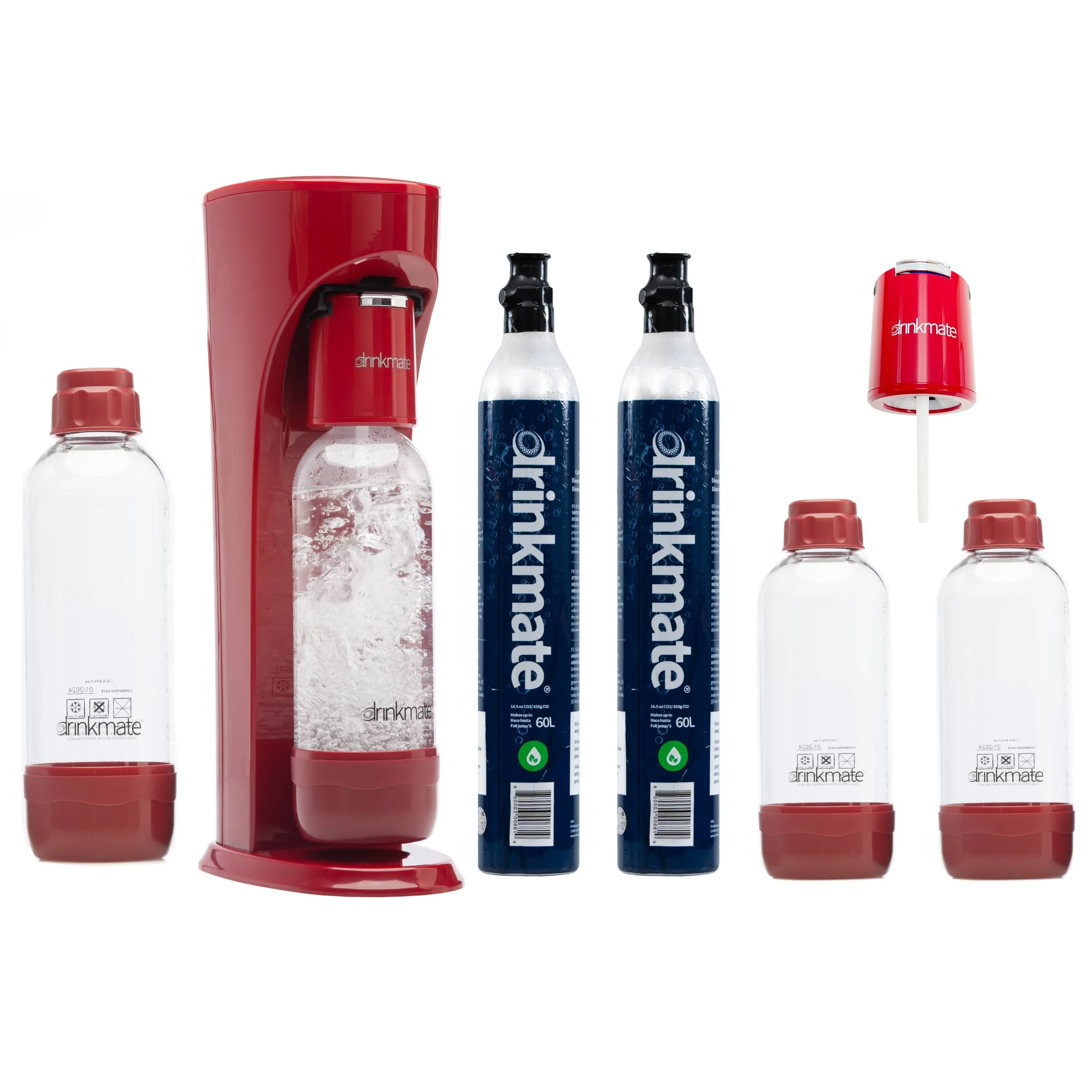 OmniFizz Party Pack Bundle, Sparkling Water and Soda Maker, Carbonates Any Drink Royal Red