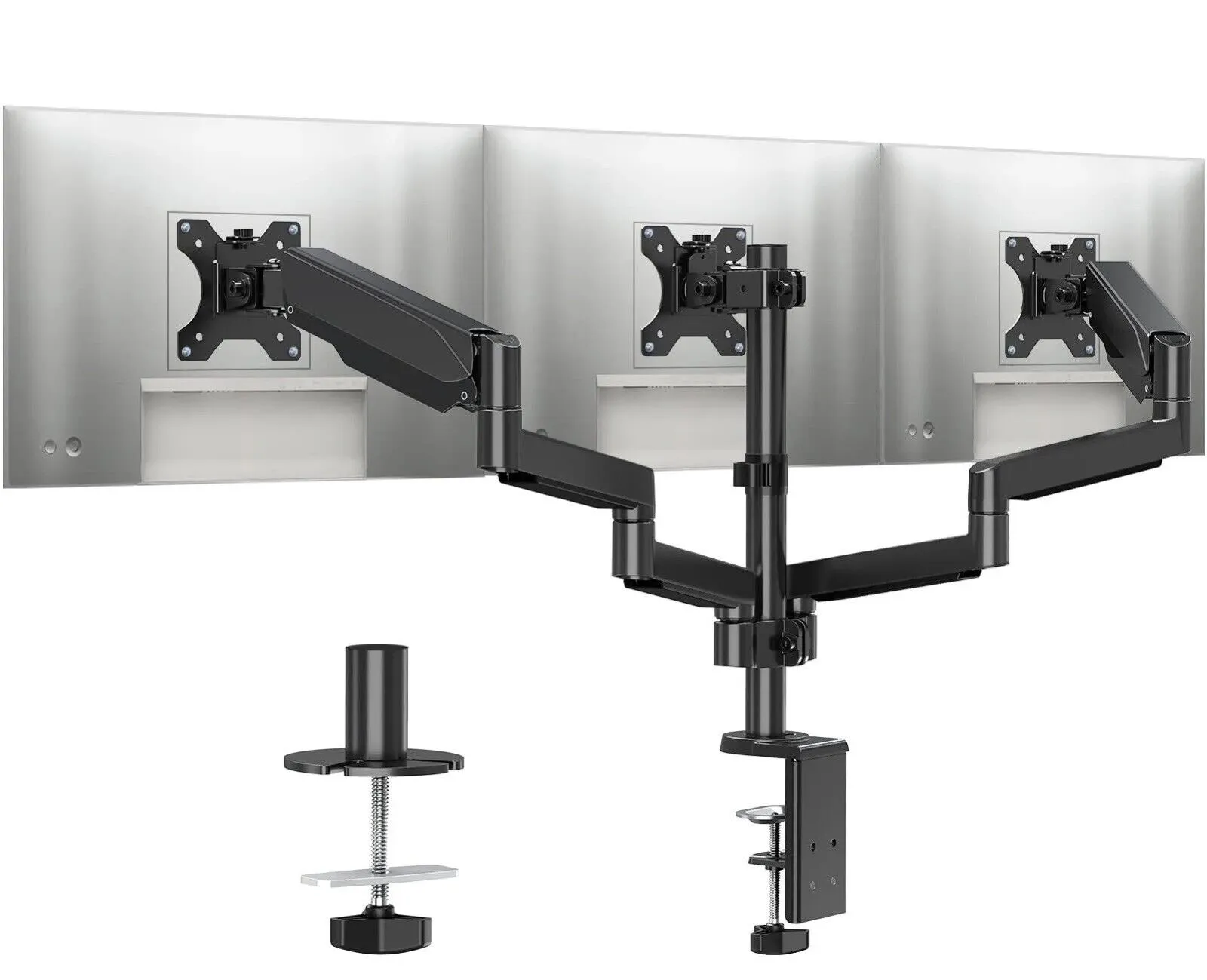 MOUNTUP Triple Monitor Desk Mount, 3 Monitor Stand for Three Max 27 inch Computer Screen, Heavy Duty Gas Spring Triple Monitor Arm Holder