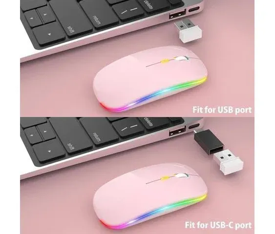 【Upgrade】 LED Wireless Mouse, Slim Silent Mouse 2.4g Portable Mobile Optical Office Mouse with USB & Type-C Receiver, 3 Adjustable DPI Levels for