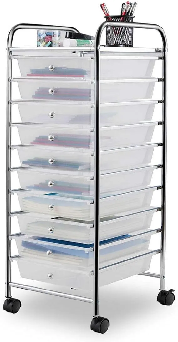 10 Drawer Rolling Storage Cart Organizer-Clear