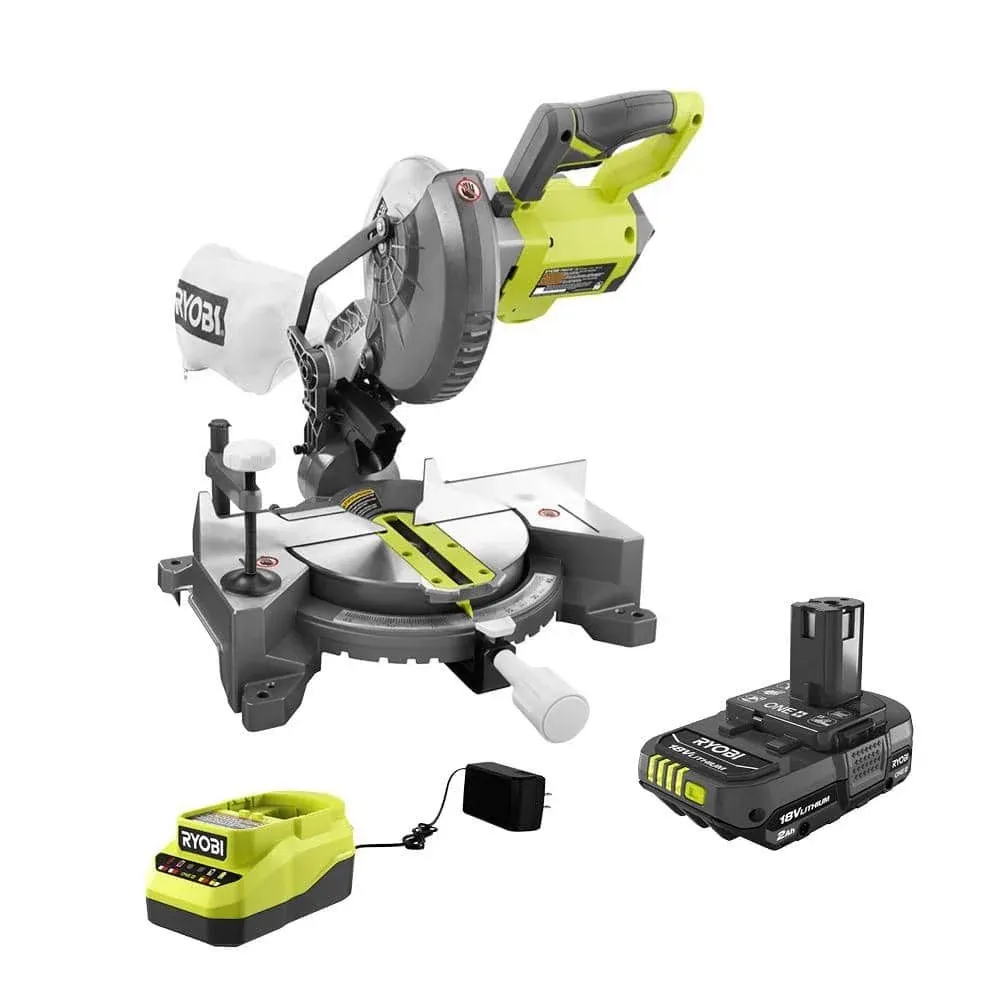 Ryobi P553-PSK005 ONE+ 18V Cordless 7-1/4 in. Compound Miter Saw with 2.0 Ah Battery and Charger