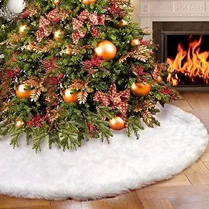 Aytai Christmas Tree Skirt 48 Inch White Faux Fur Christmas Tree Skirt Luxury Tree Skirts for Holiday Christmas Decorations