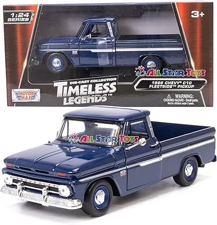 1966 Chevy C10 Fleetside Pickup Truck, Dark Blue - Motormax 73355 - 1/24 Scale Diecast Model Toy Car, unisex-children