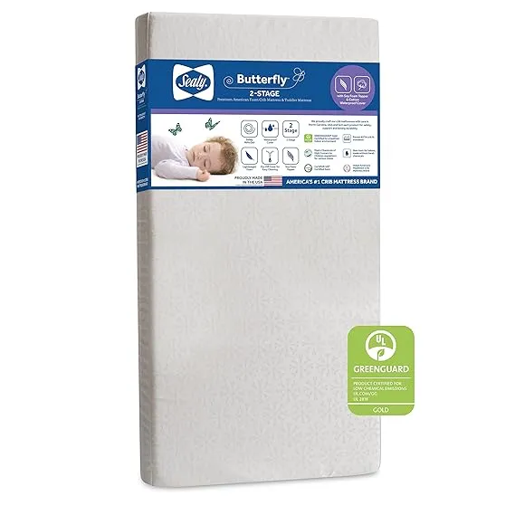 Sealy - Butterfly 2-Stage Cotton Ultra Firm Crib and Toddler Mattress - White