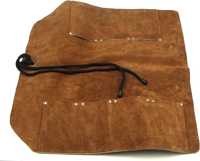 7 Pocket Suede Leather Tool Roll for Larger Wood Chisels, Kitchen Knives ...