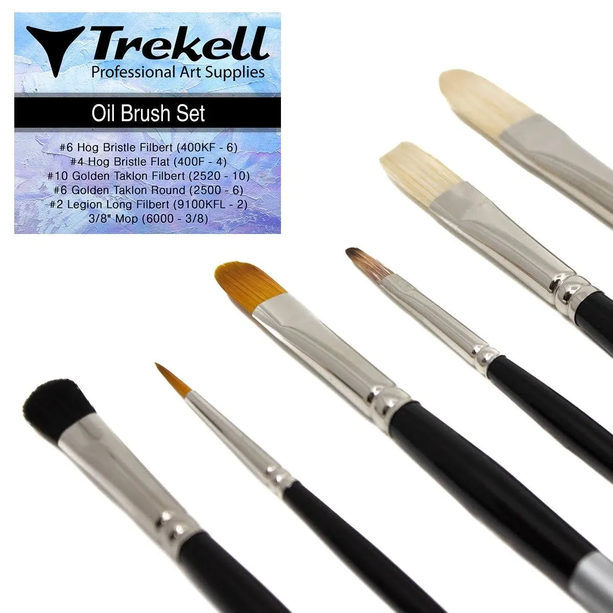 Trekell Synthetic Oil Paint Brushes Set - Professional Detail, Round & Fine Tip Paint Brush - Oil Painting Supplies - Beginner Artists Painting Supplies - Oil Painting Set - (6, 10 & 6 in. Handles)