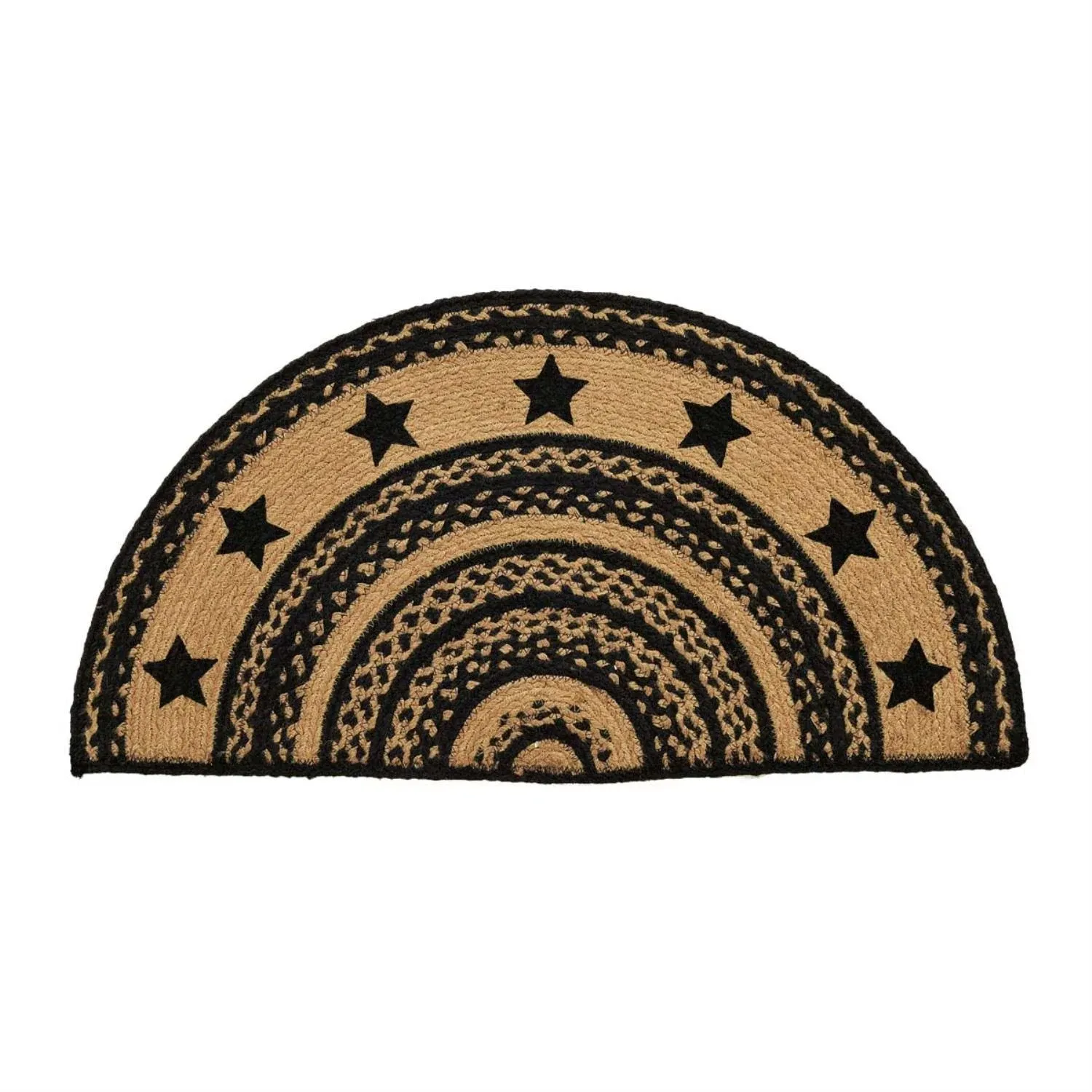 Farmhouse Jute Braided Rug Half Circle Stencil Stars Border 16.5