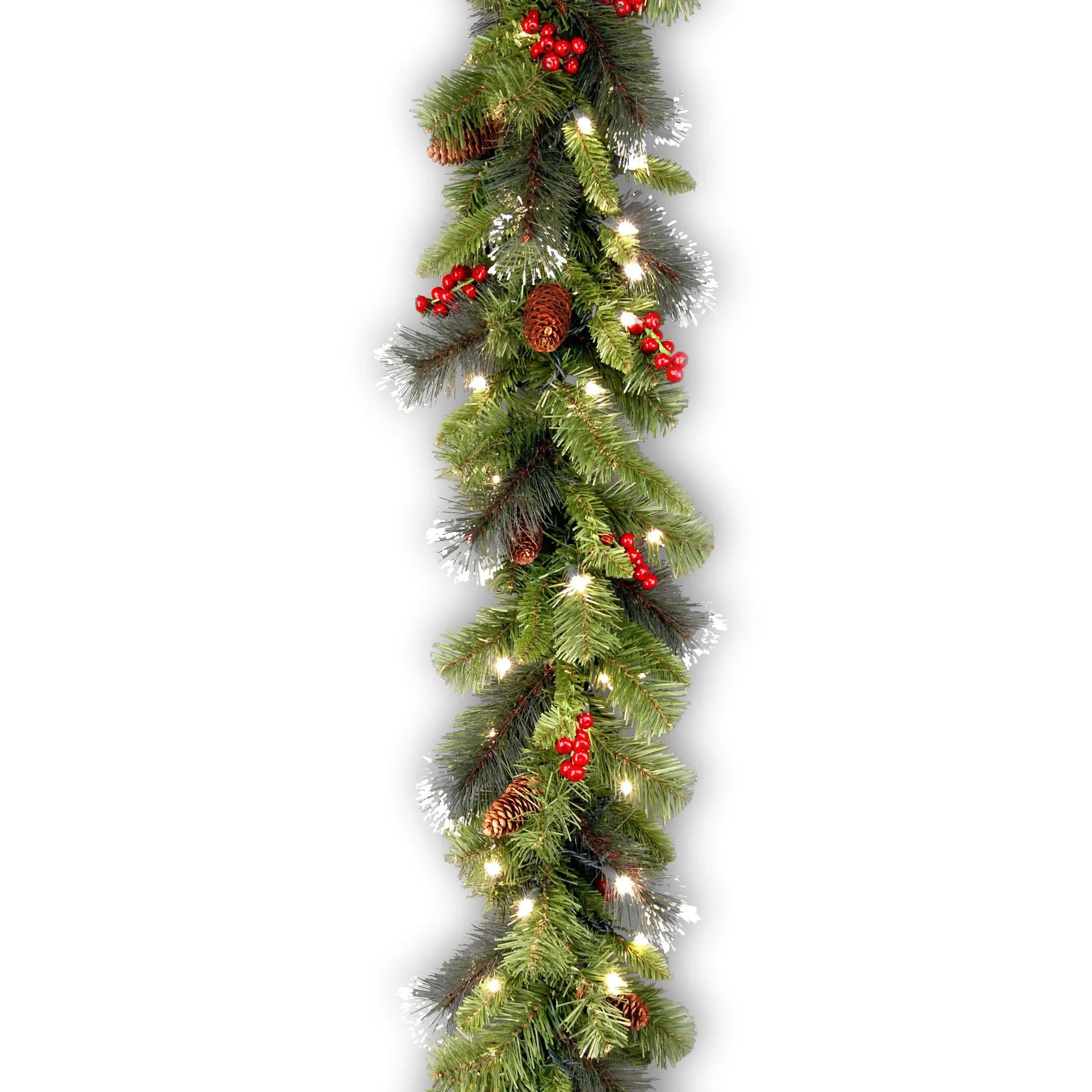 National Tree Company Pre-Lit Artificial Christmas Garland, Green, Crestwood Spruce, White Lights, Decorated with Pine Cones, Berry Clusters, Plug In, Christmas Collection, 9 Feet