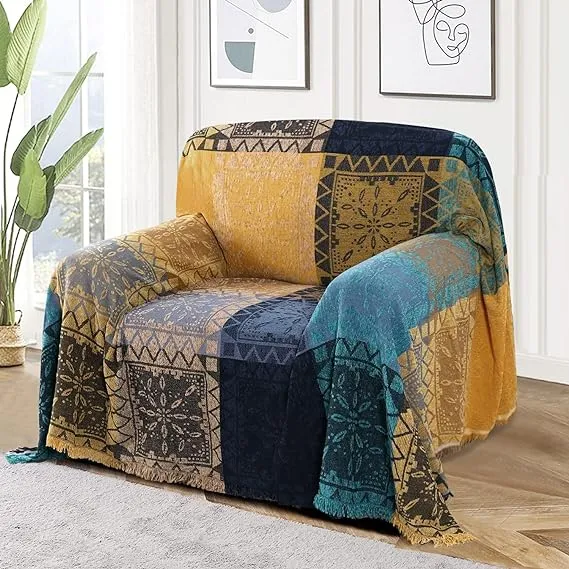 Turquoize Boho Couch Cover Bohemian Cotton Sofa Cover Sofa Throw Cover for