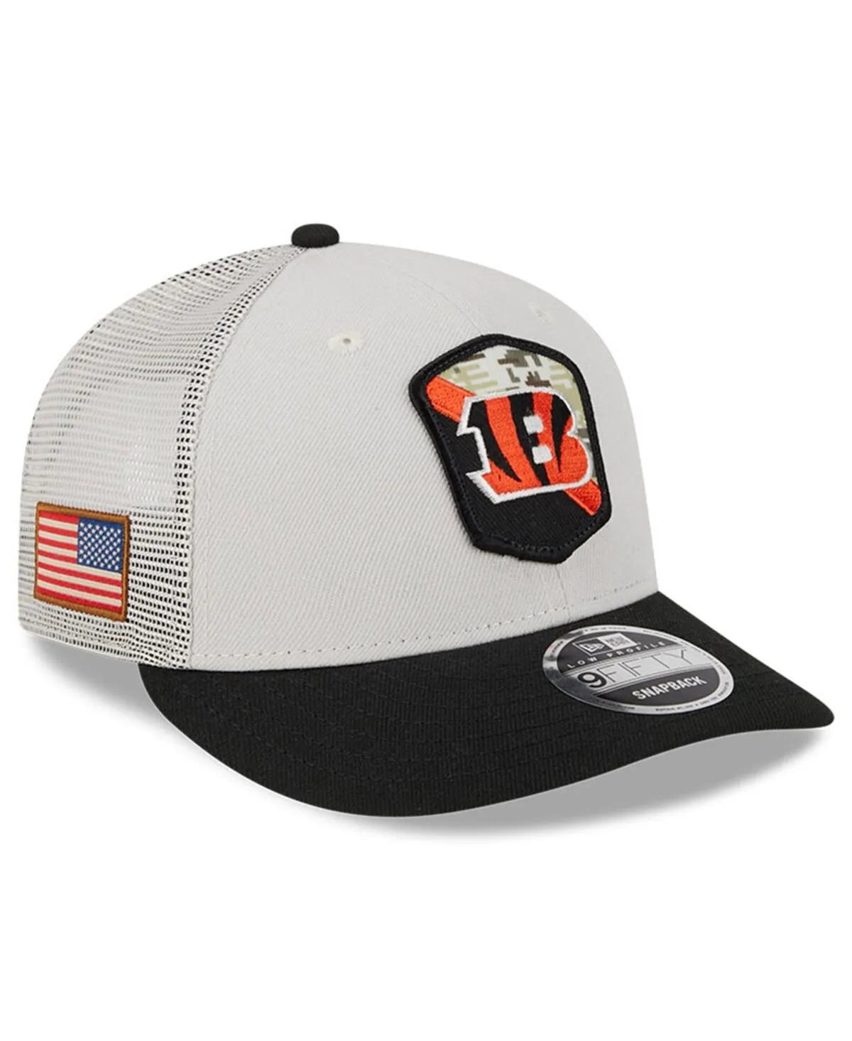 "Men's Stone, Black Cincinnati Bengals 2023 Salute To Service Low Profile 9FIFTY Snapback Hat"