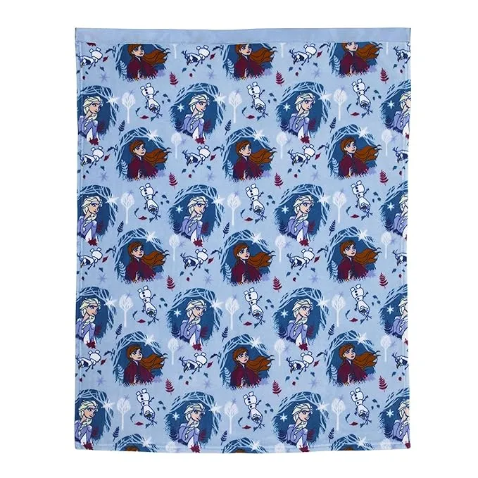 Disney Frozen 2 - Magical Journey - White Super Soft Toddler Blanket, Light Blue, Lavender, Teal