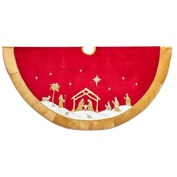 Kurt Adler 48-Inch Red and Gold Religious Tree Skirt