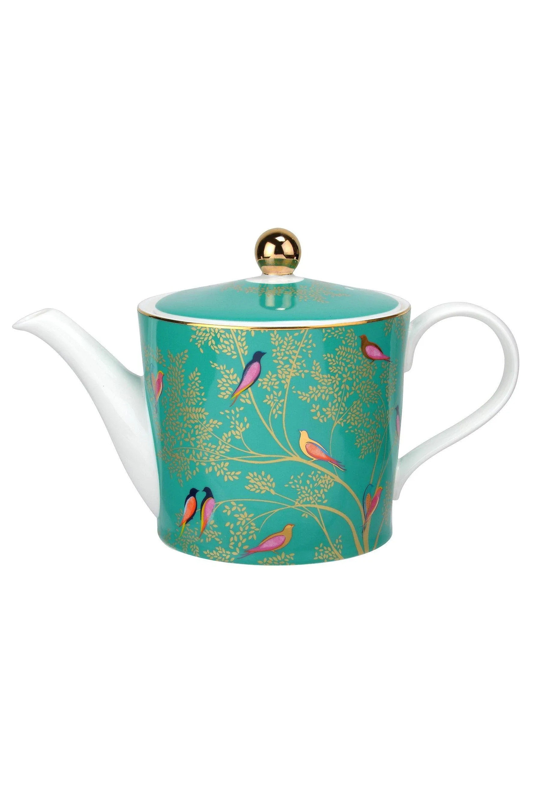 Portmeirion Sara Miller London Chelsea Collection 2 Pint Teapot | Green Teapot for Serving Tea and Coffee | Colorful Birds Design | Made from Fine Porcelain | Handwash Only