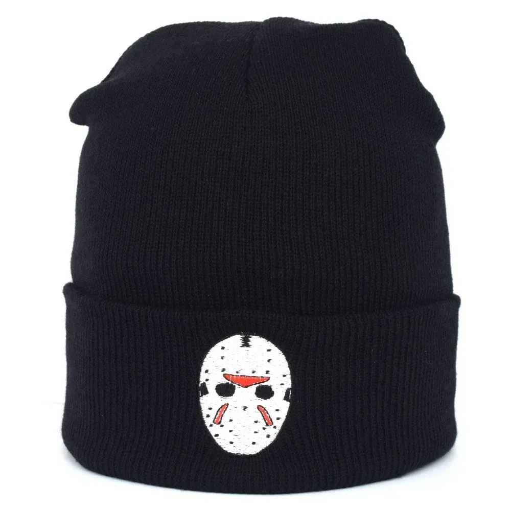 Jason Embroidery Mask Cuffed Beanie Skully Men Women Knit Hat Winter Cap